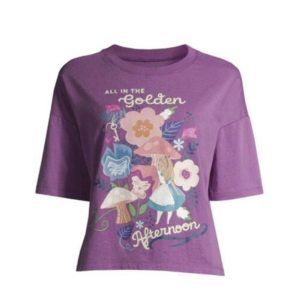 JUNIORS XXL 19 Disney Alice in Wonderland Golden Afternoon Tee Shirt Purple